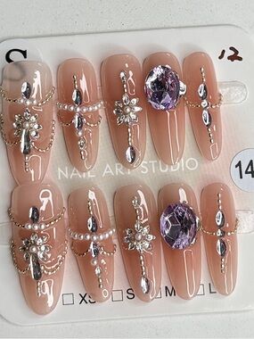 Handmade Nude Pink Crystal Accent Press-On Nail Set